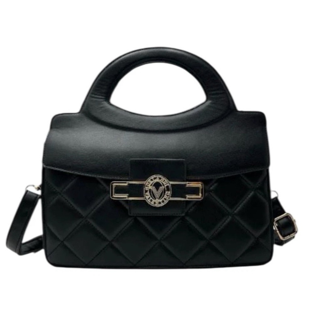 Valentino Orlandi Black Quilted Vegan Leather Satchel Crossbody Handbag
